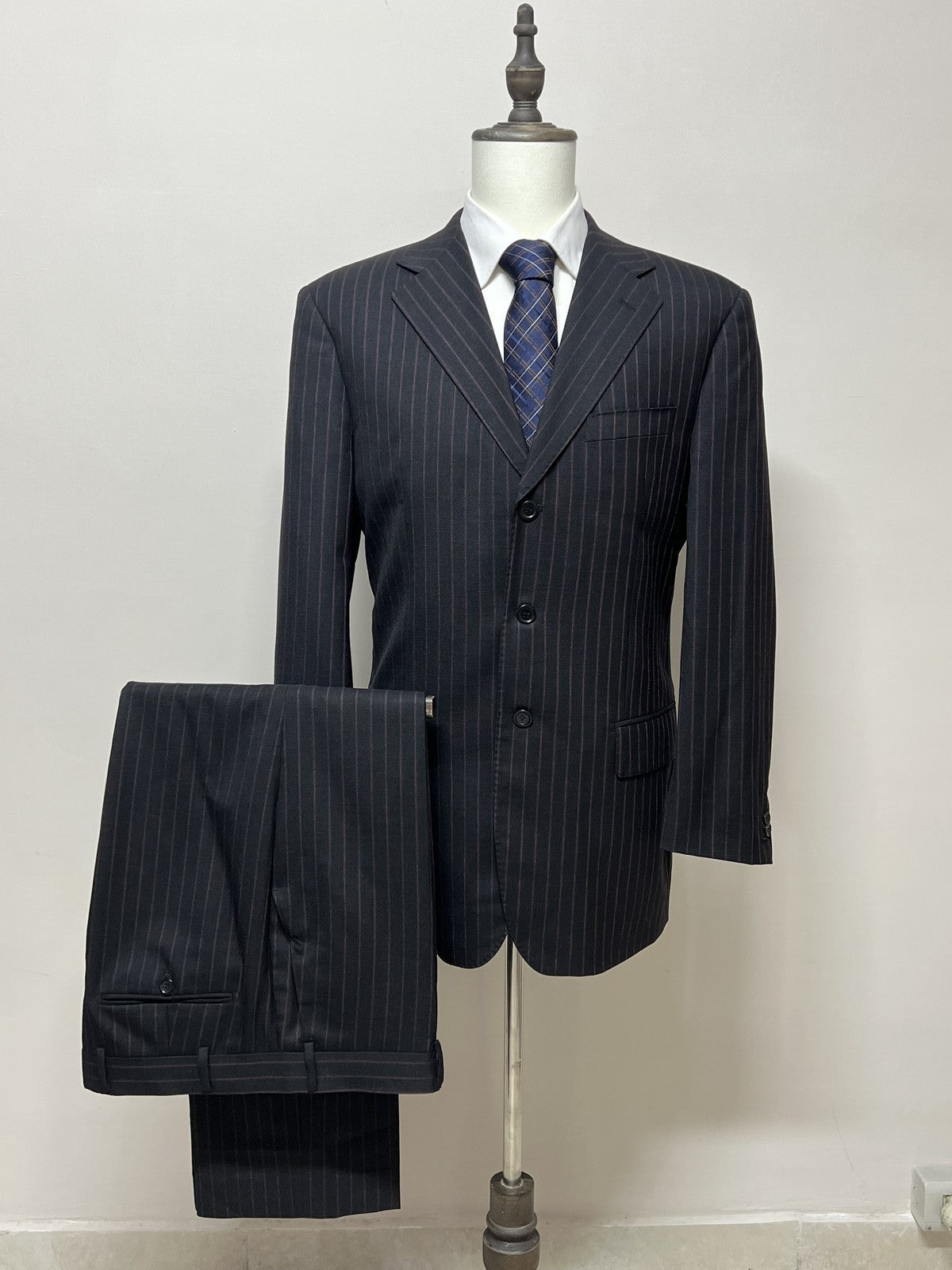 No Brand Abito Uomo Blu navy in Lana Gessato – Taglia 54
