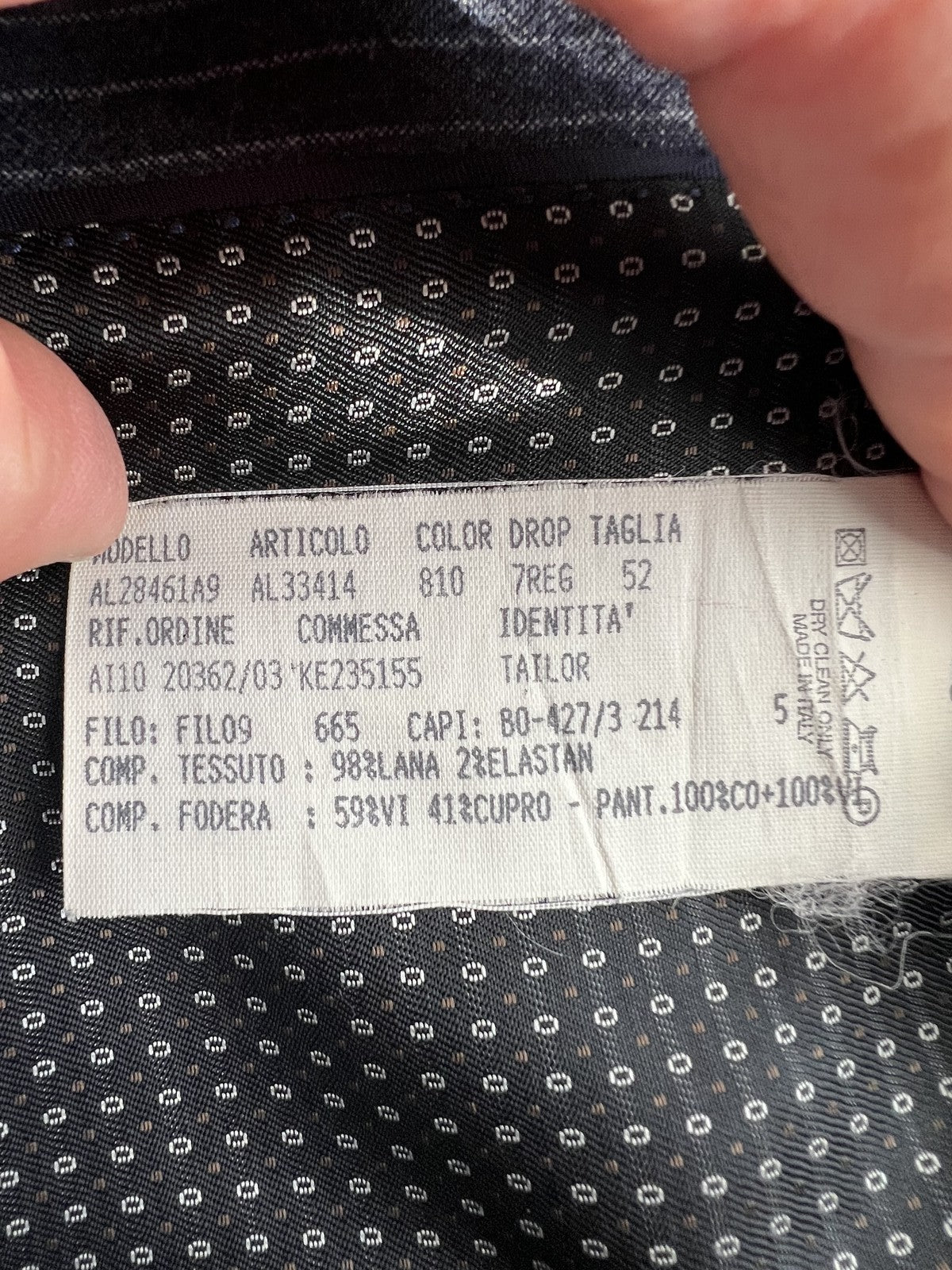 Lardini Abito Uomo Blu navy in Lana Gessato – Taglia 52