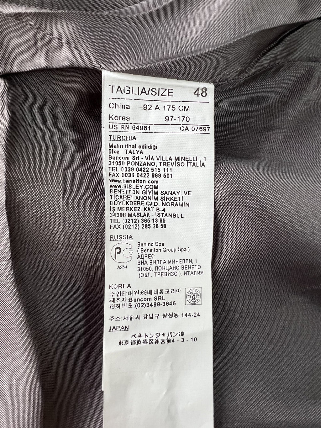 Sisley Abito Uomo Grigio Gessato – Taglia 48