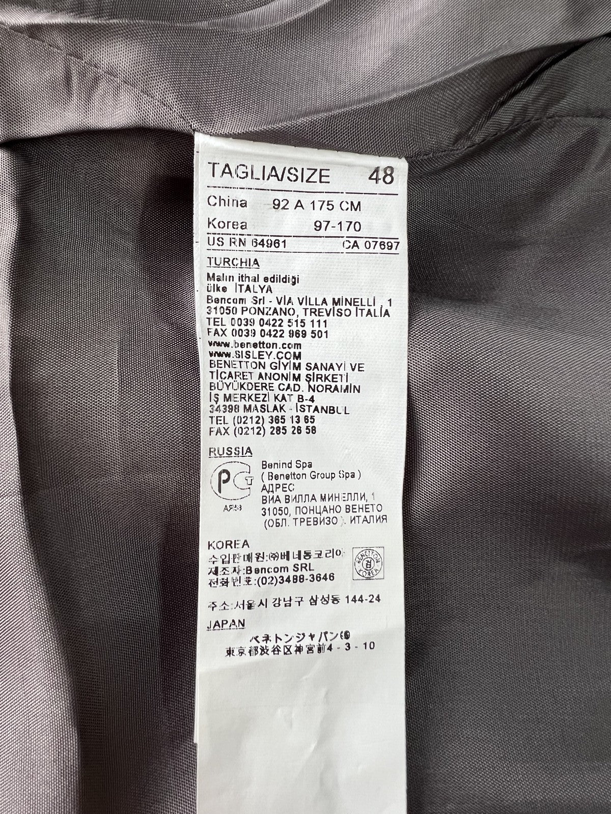 Sisley Abito Uomo Grigio Gessato – Taglia 48