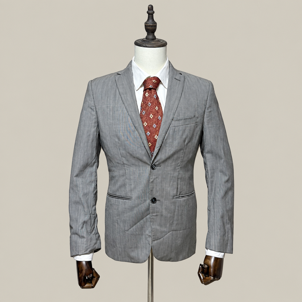 Marzotto Giacca Uomo Grigio in Lana Gessato – Taglia 46