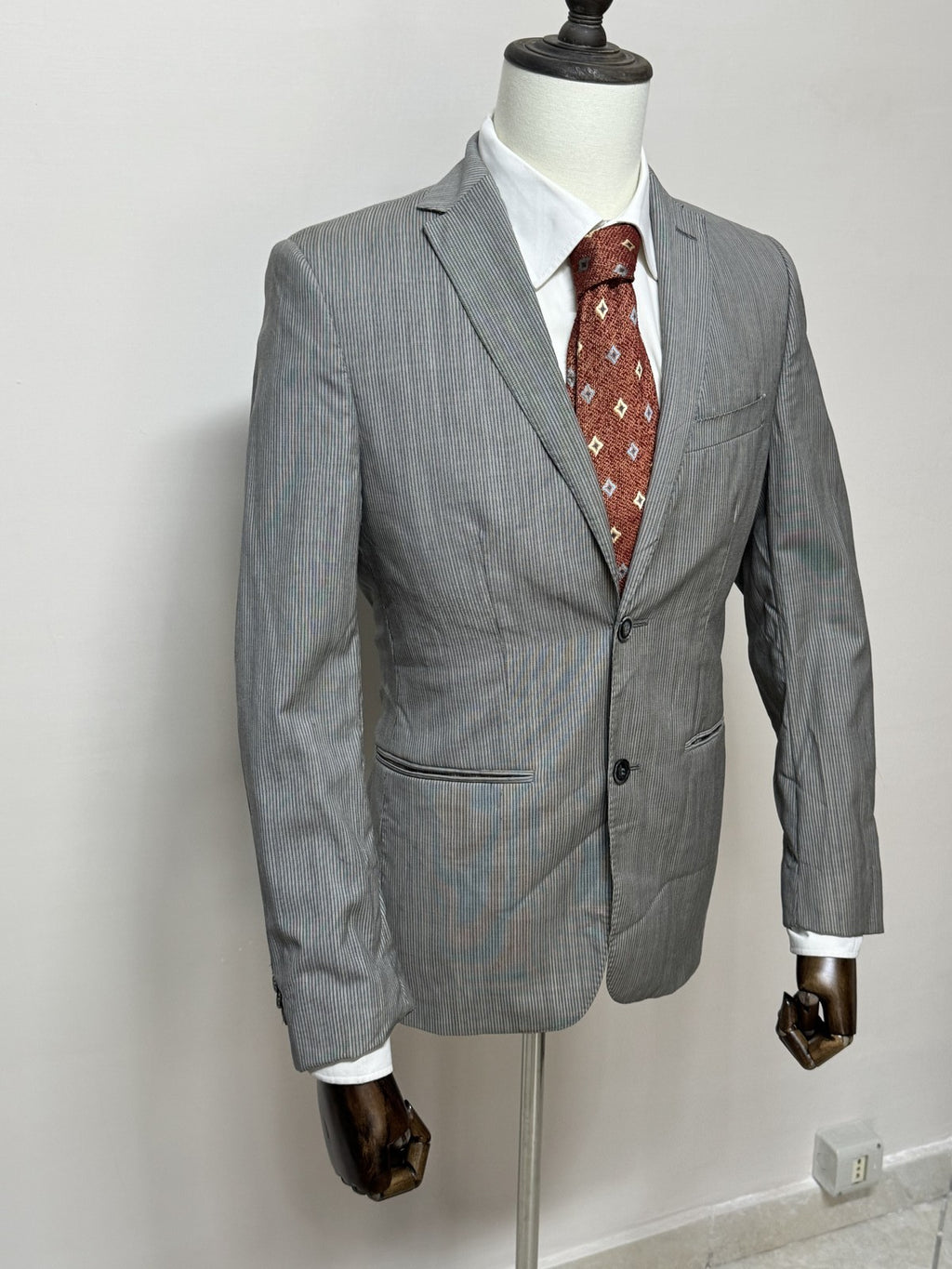 Marzotto Giacca Uomo Grigio in Lana Gessato – Taglia 46