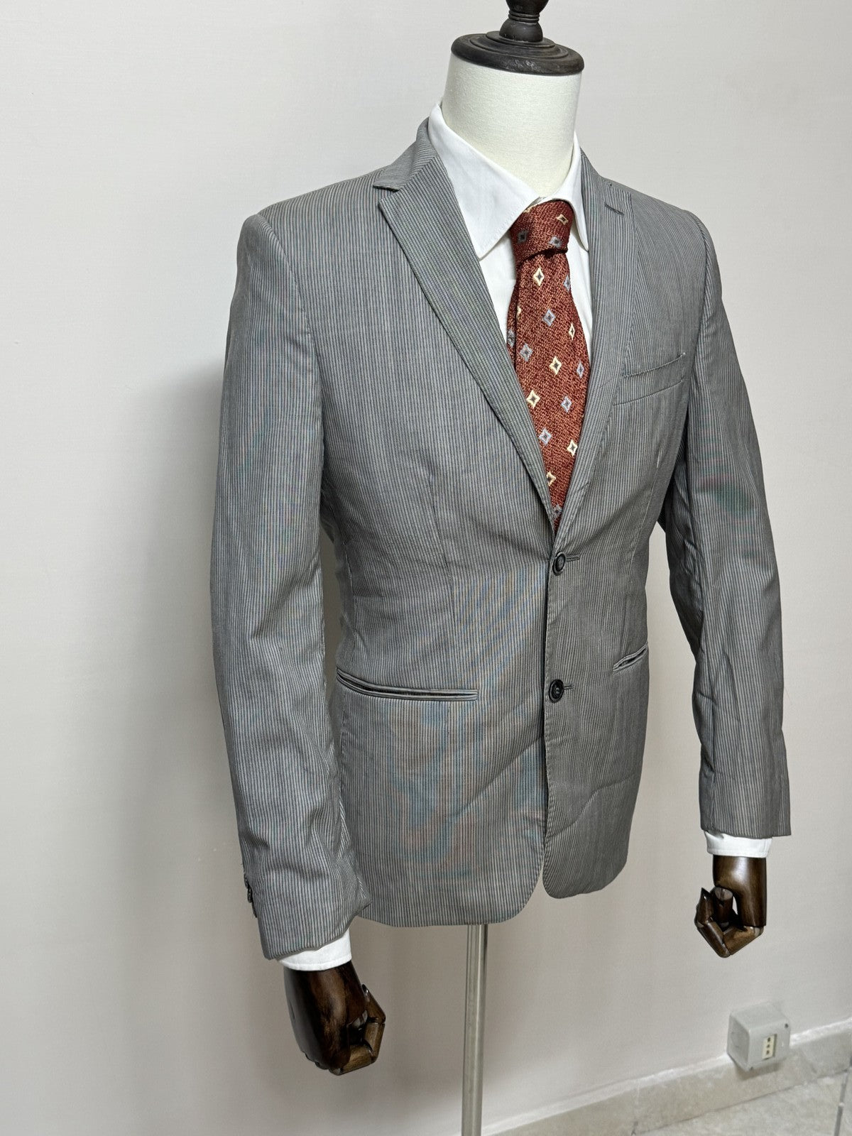 Marzotto Giacca Uomo Grigio in Lana Gessato – Taglia 46