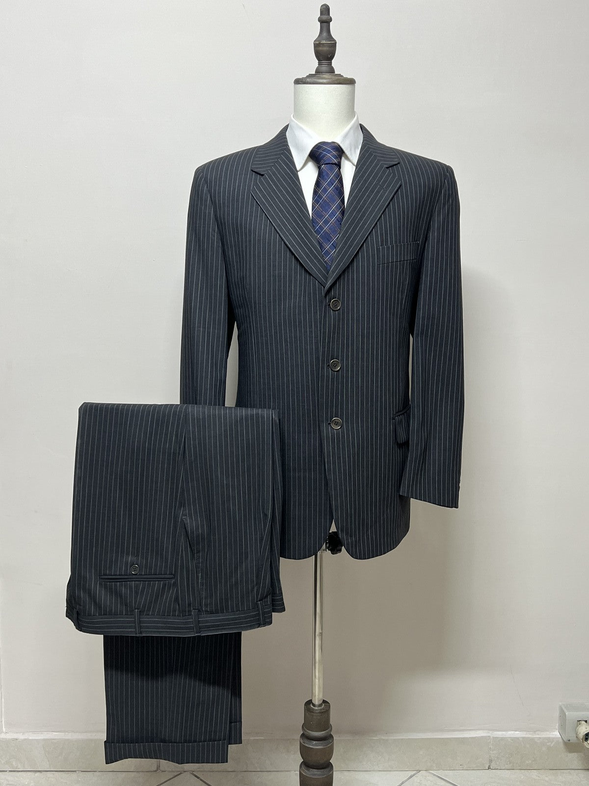 Mosori Abito Uomo Blu navy in Lana Gessato – Taglia 54