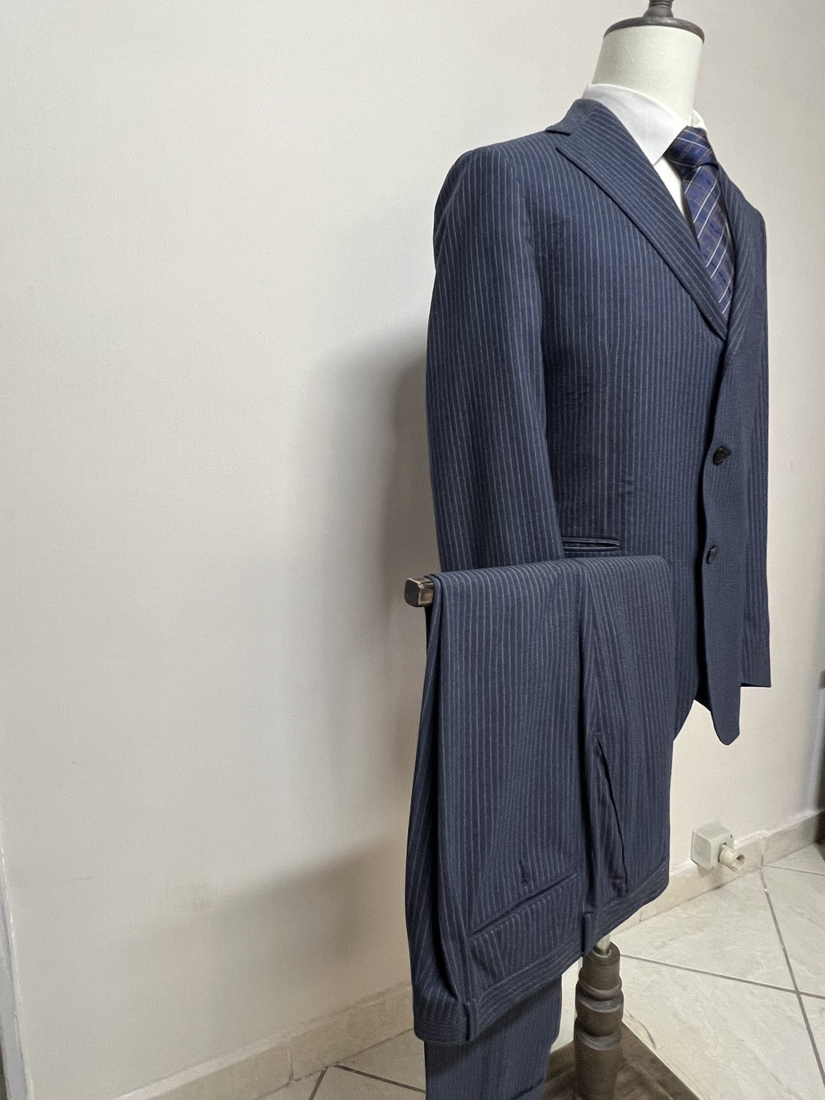 Lardini Abito Uomo Blu navy in Lana Gessato – Taglia 52