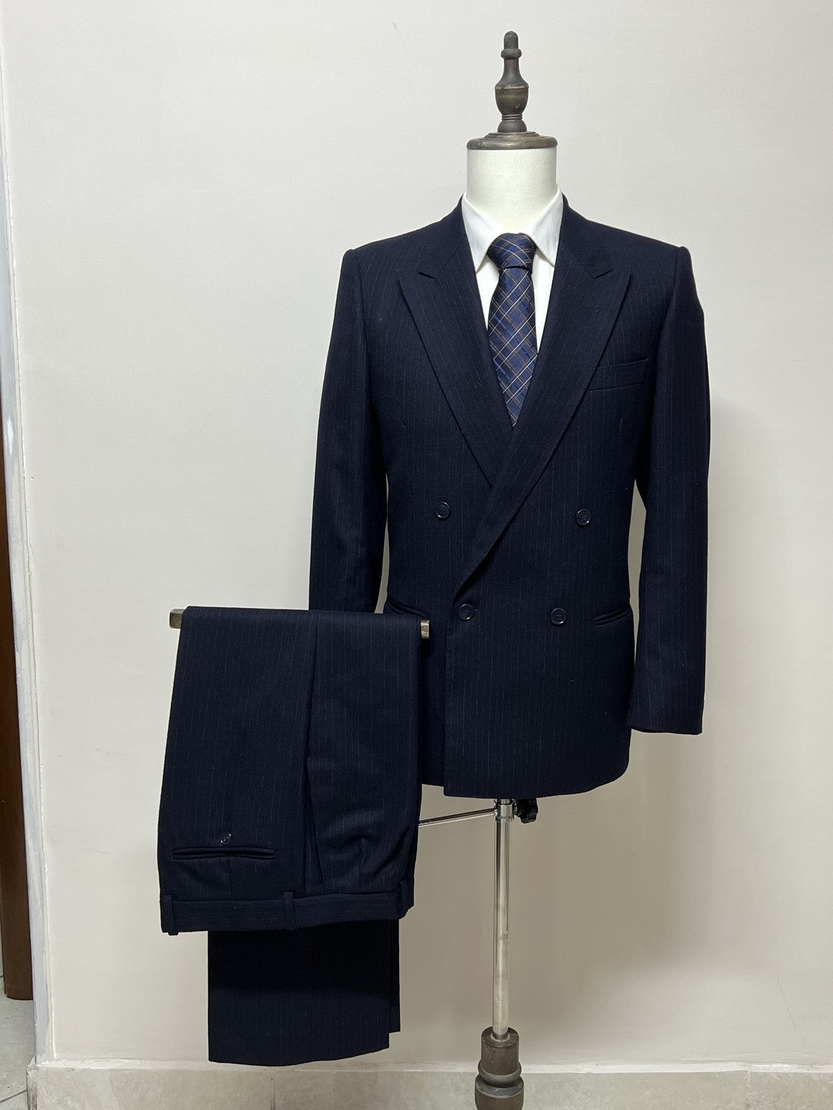 Lubiam Abito Uomo Blu navy in Lana Gessato – Taglia 48