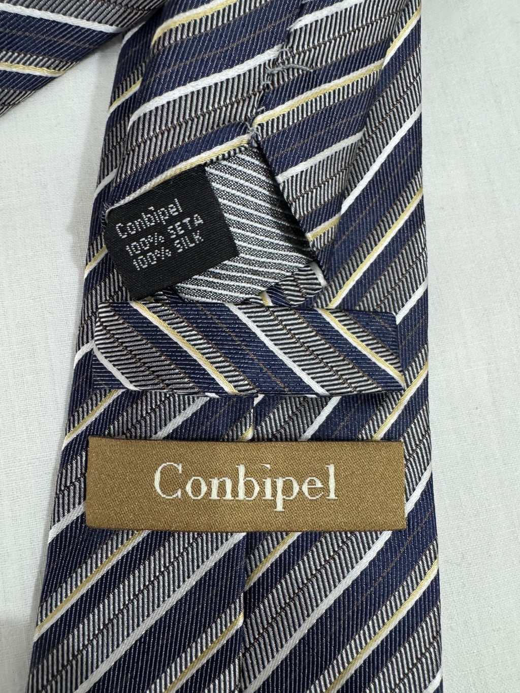 Conbipel Cravatta Blu navy in Seta Righe