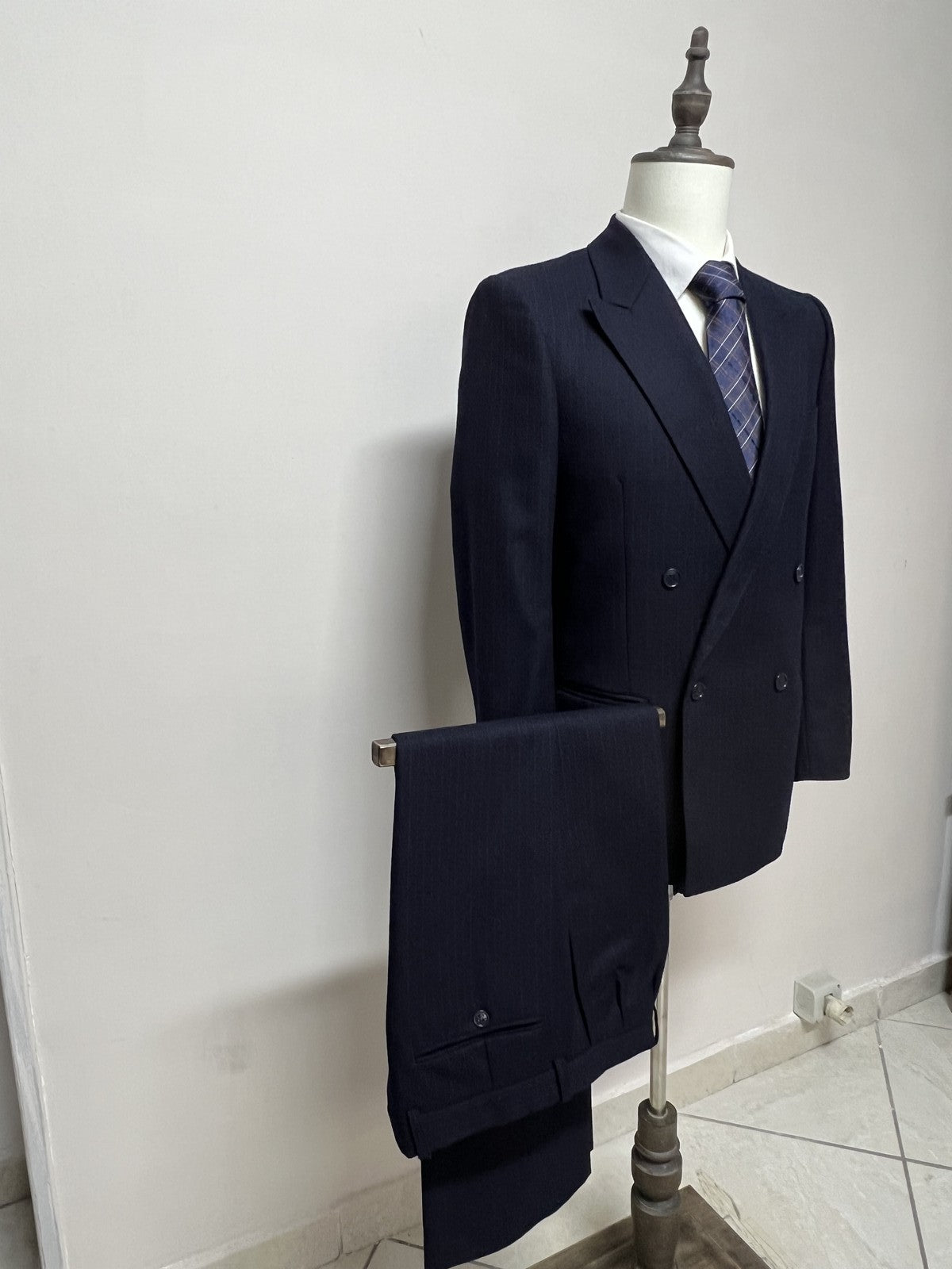 Lubiam Abito Uomo Blu navy in Lana Gessato – Taglia 48