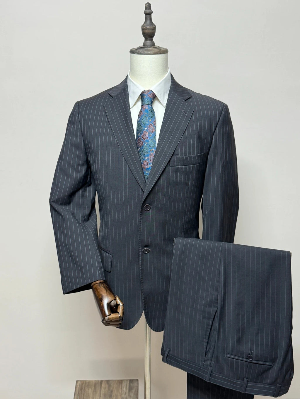 Abito Uomo Angelico Super 100’s Gessato Grigio Antracite Taglia 52 Made in Italy (MA67)
