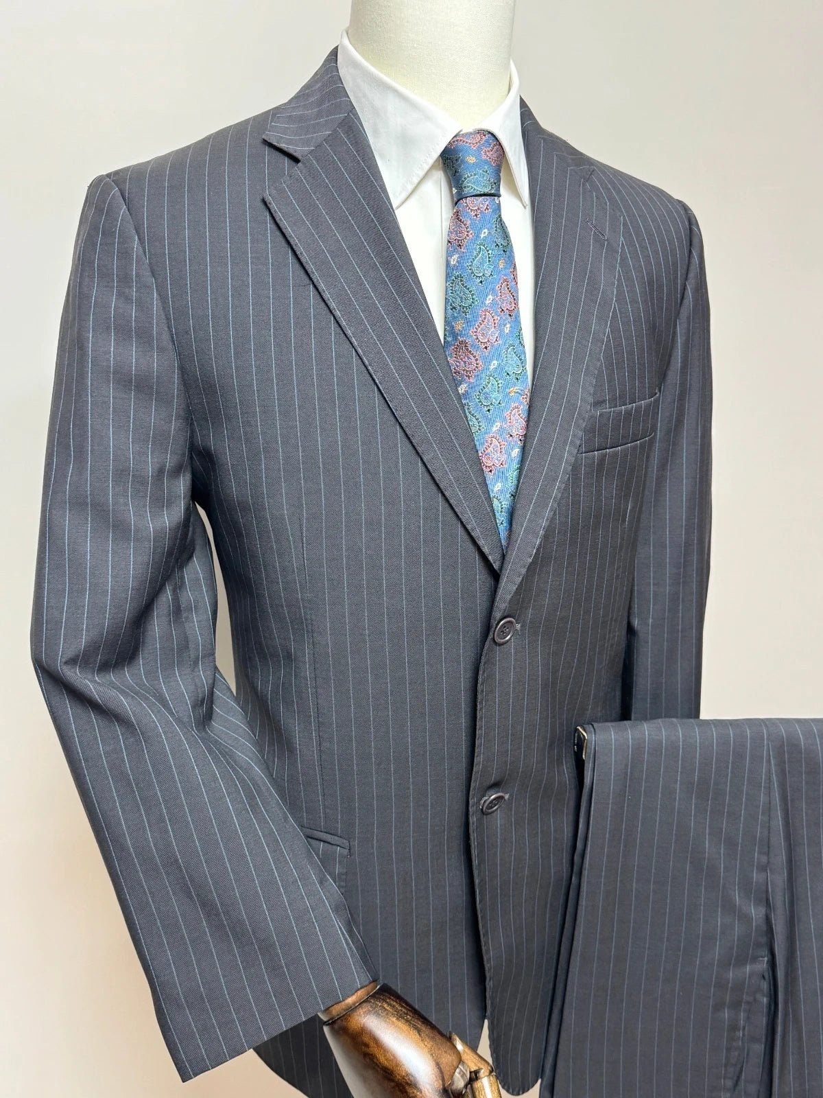 Abito Uomo Angelico Super 100’s Gessato Grigio Antracite Taglia 52 Made in Italy (MA67)