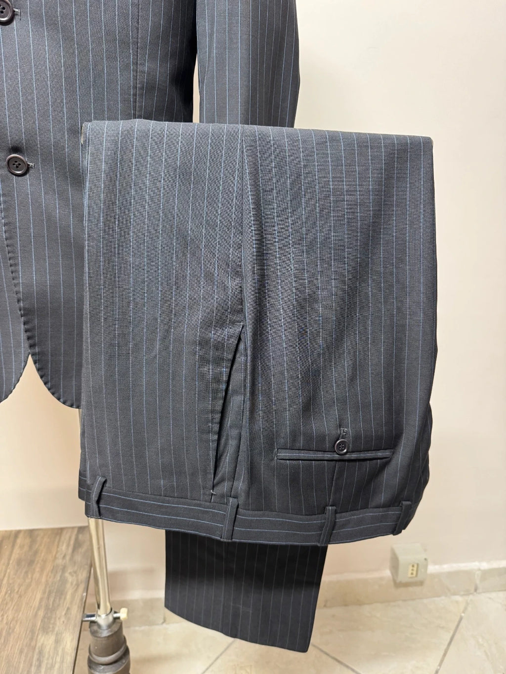 Abito Uomo Angelico Super 100’s Gessato Grigio Antracite Taglia 52 Made in Italy (MA67)