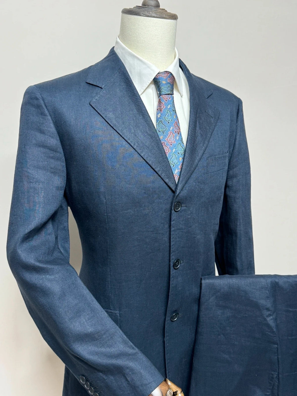 Abito Uomo Barbieri trend Milano 100% Lino blu Taglia 52 Made in Italy (MA69)