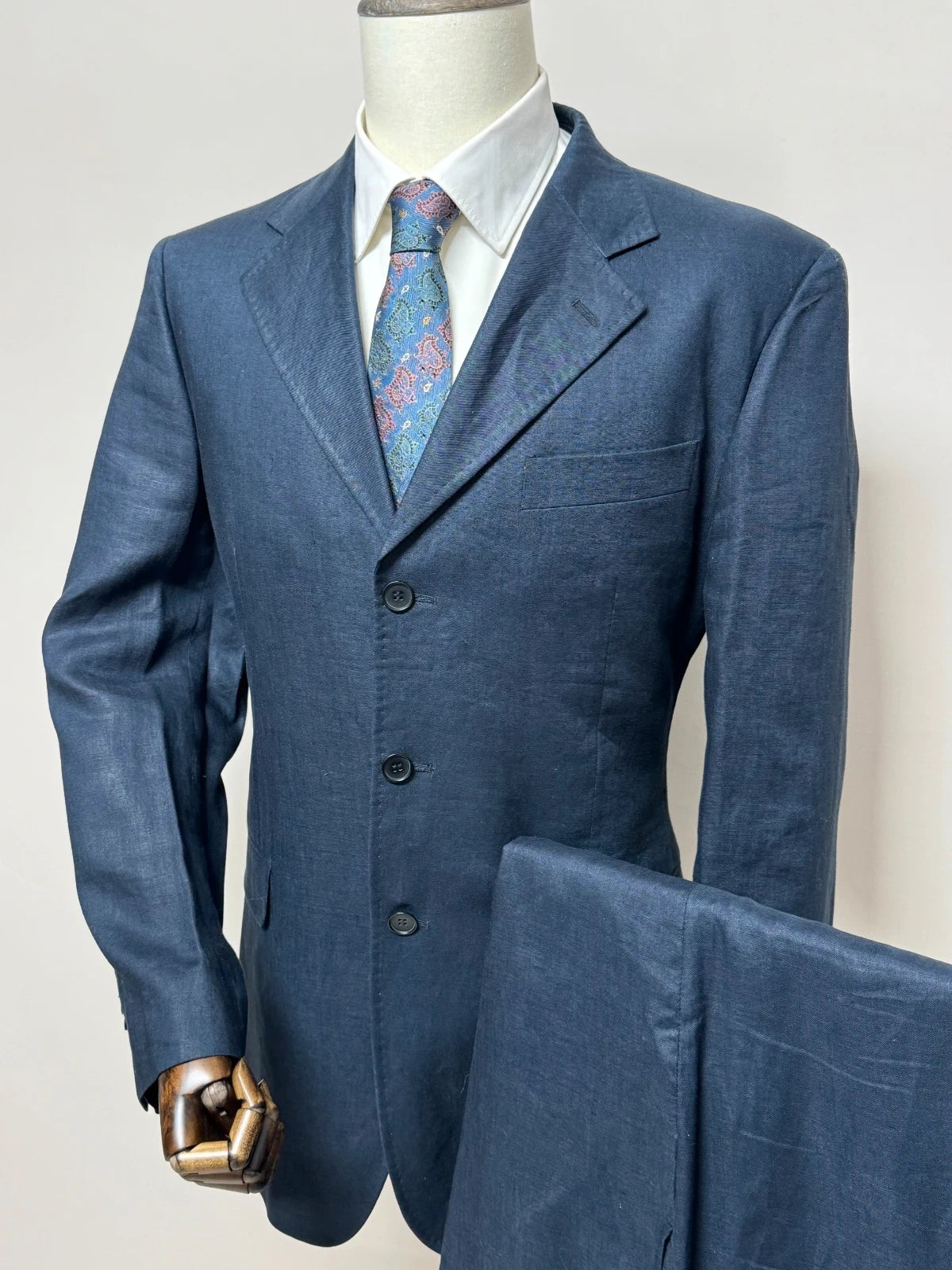 Abito Uomo Barbieri trend Milano 100% Lino blu Taglia 52 Made in Italy (MA69)