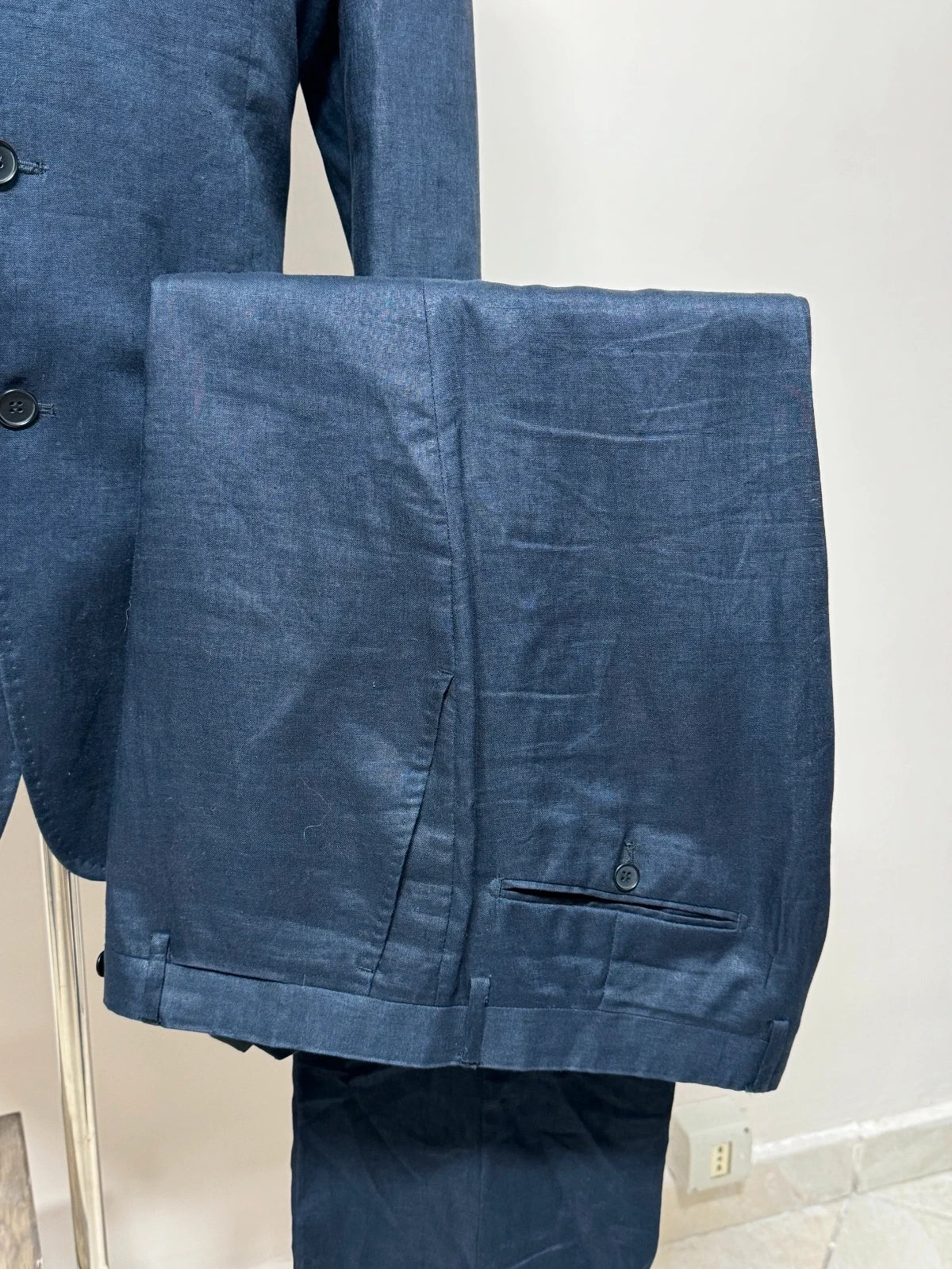 Abito Uomo Barbieri trend Milano 100% Lino blu Taglia 52 Made in Italy (MA69)