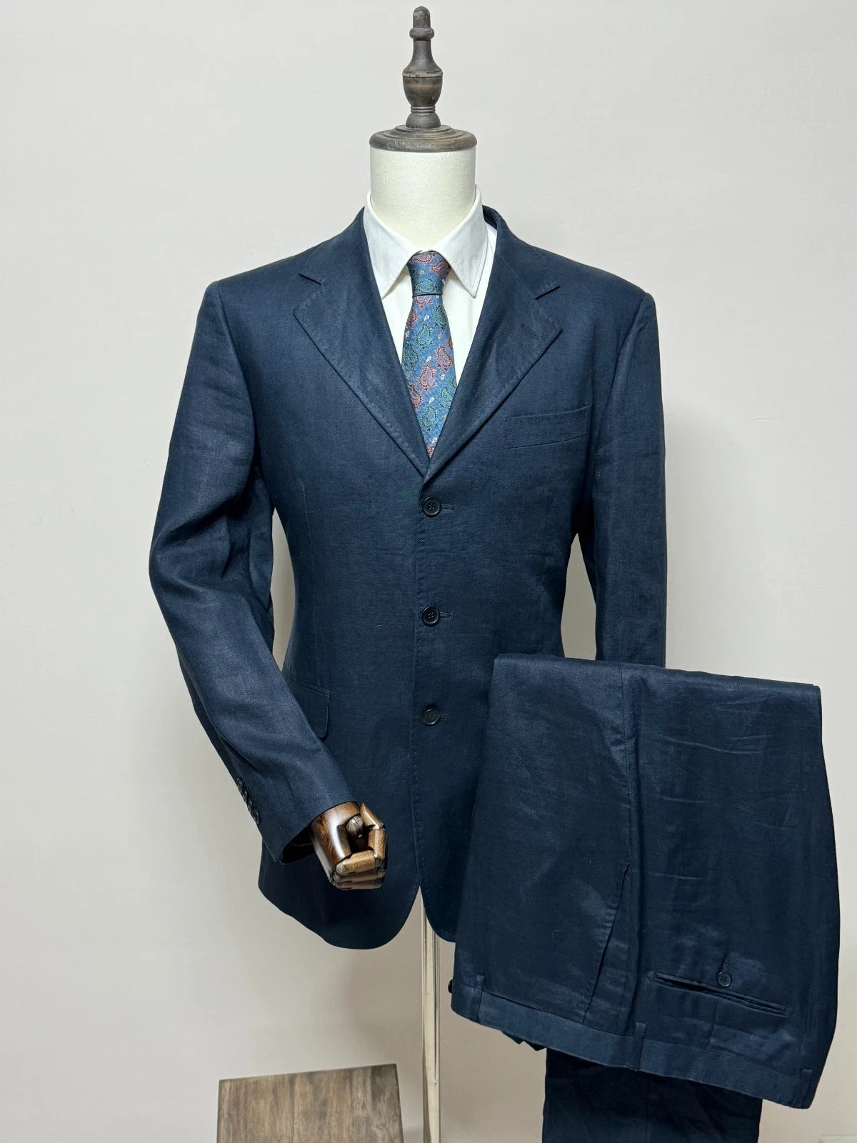 Abito Uomo Barbieri trend Milano 100% Lino blu Taglia 52 Made in Italy (MA69)