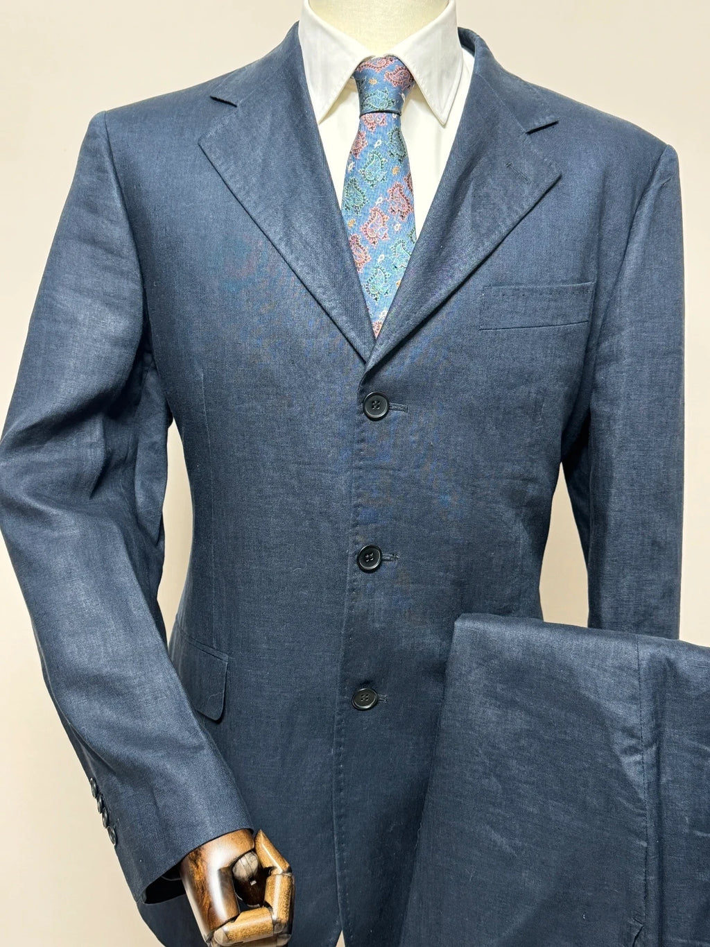 Abito Uomo Barbieri trend Milano 100% Lino blu Taglia 52 Made in Italy (MA69)