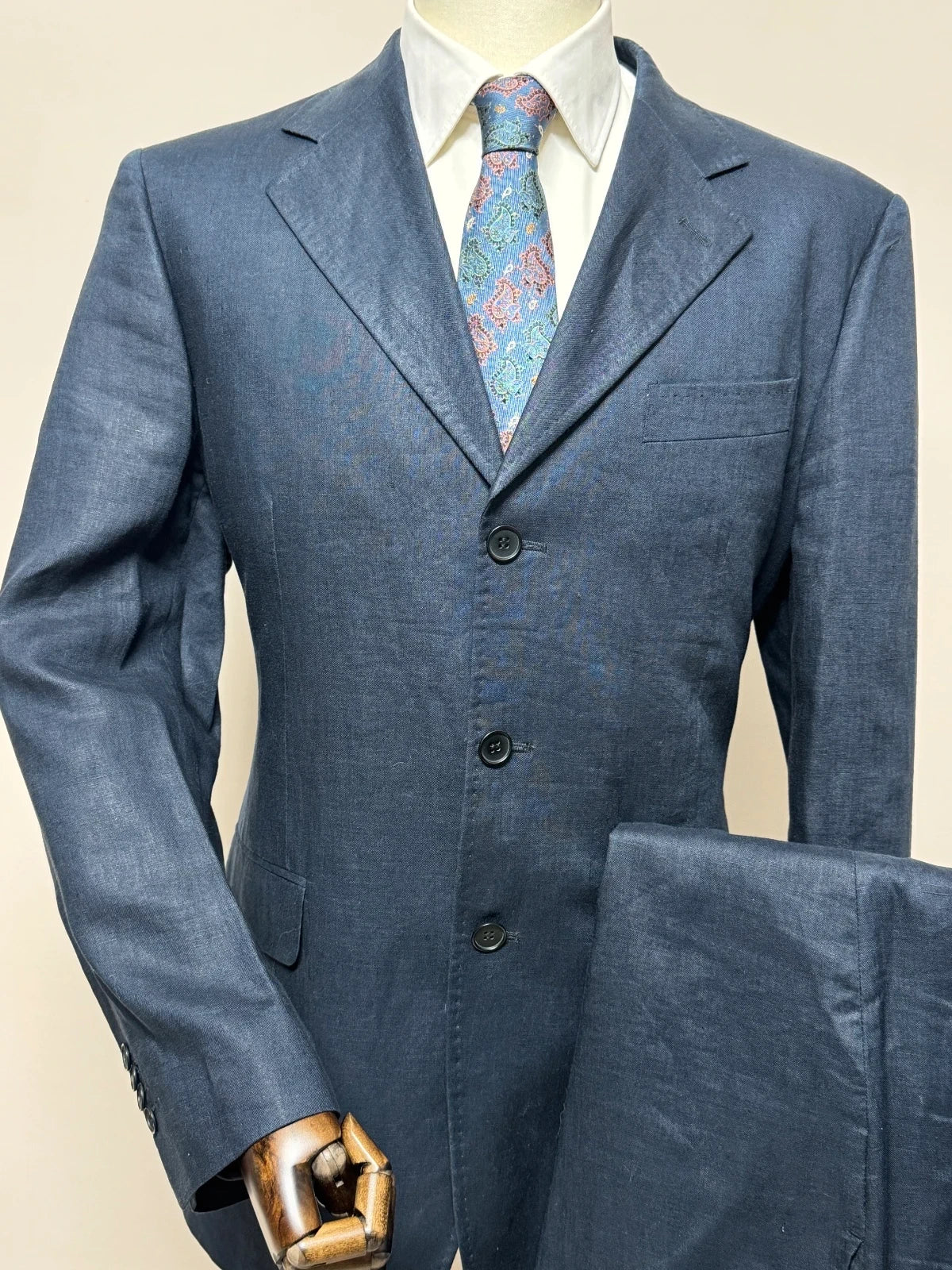 Abito Uomo Barbieri trend Milano 100% Lino blu Taglia 52 Made in Italy (MA69)