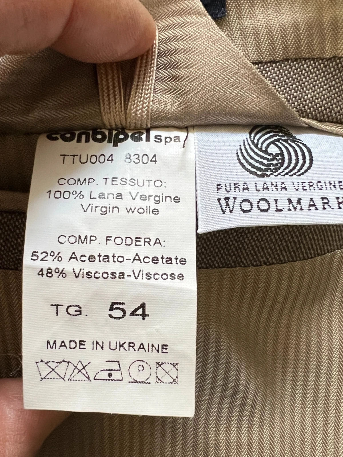 Abito Uomo Conbipel Pura Lana Vergine beige Tortora TG54 (MA81)