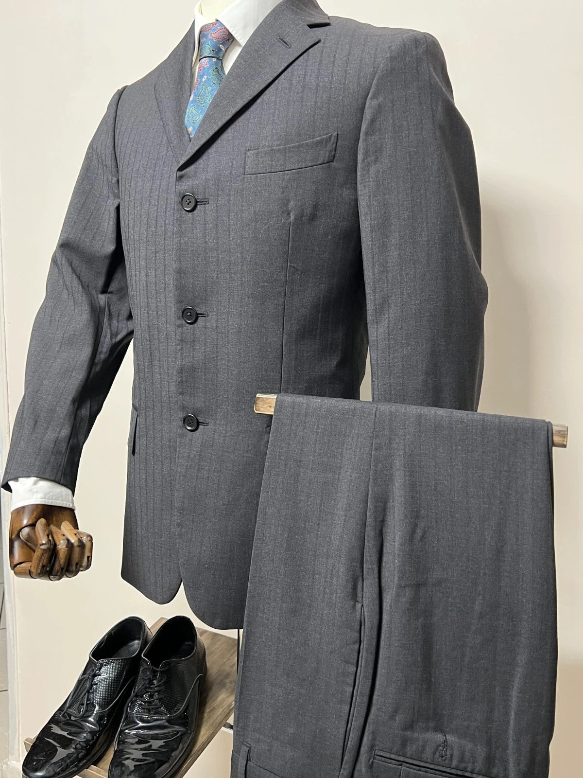 Abito Uomo Piombo 100% Lana Made in Italy Grigio Gessato taglia 48 (MA100)