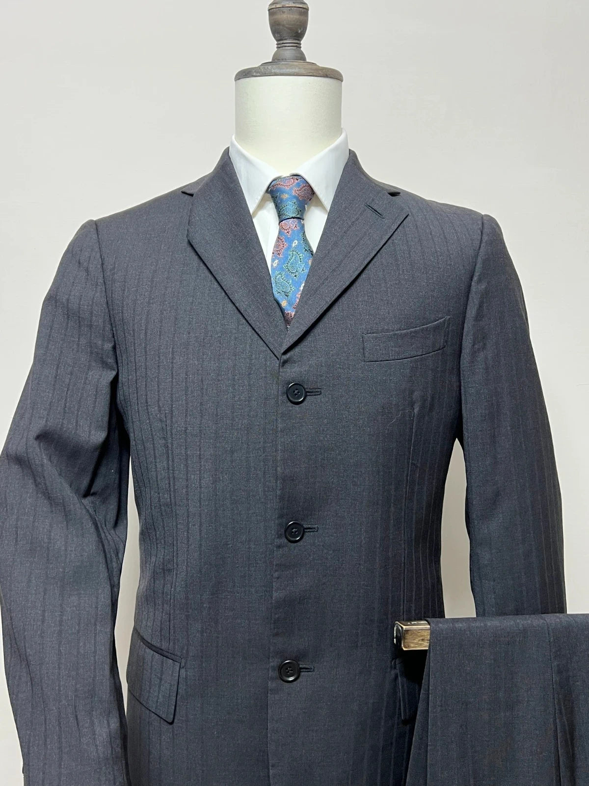 Abito Uomo Piombo 100% Lana Made in Italy Grigio Gessato taglia 48 (MA100)
