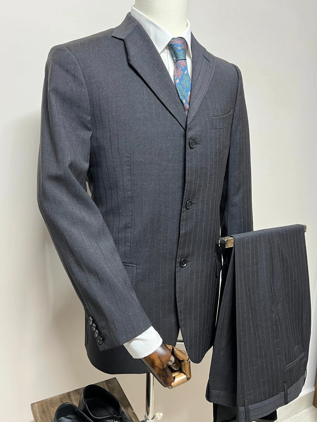 Abito Uomo Piombo 100% Lana Made in Italy Grigio Gessato taglia 48 (MA100)