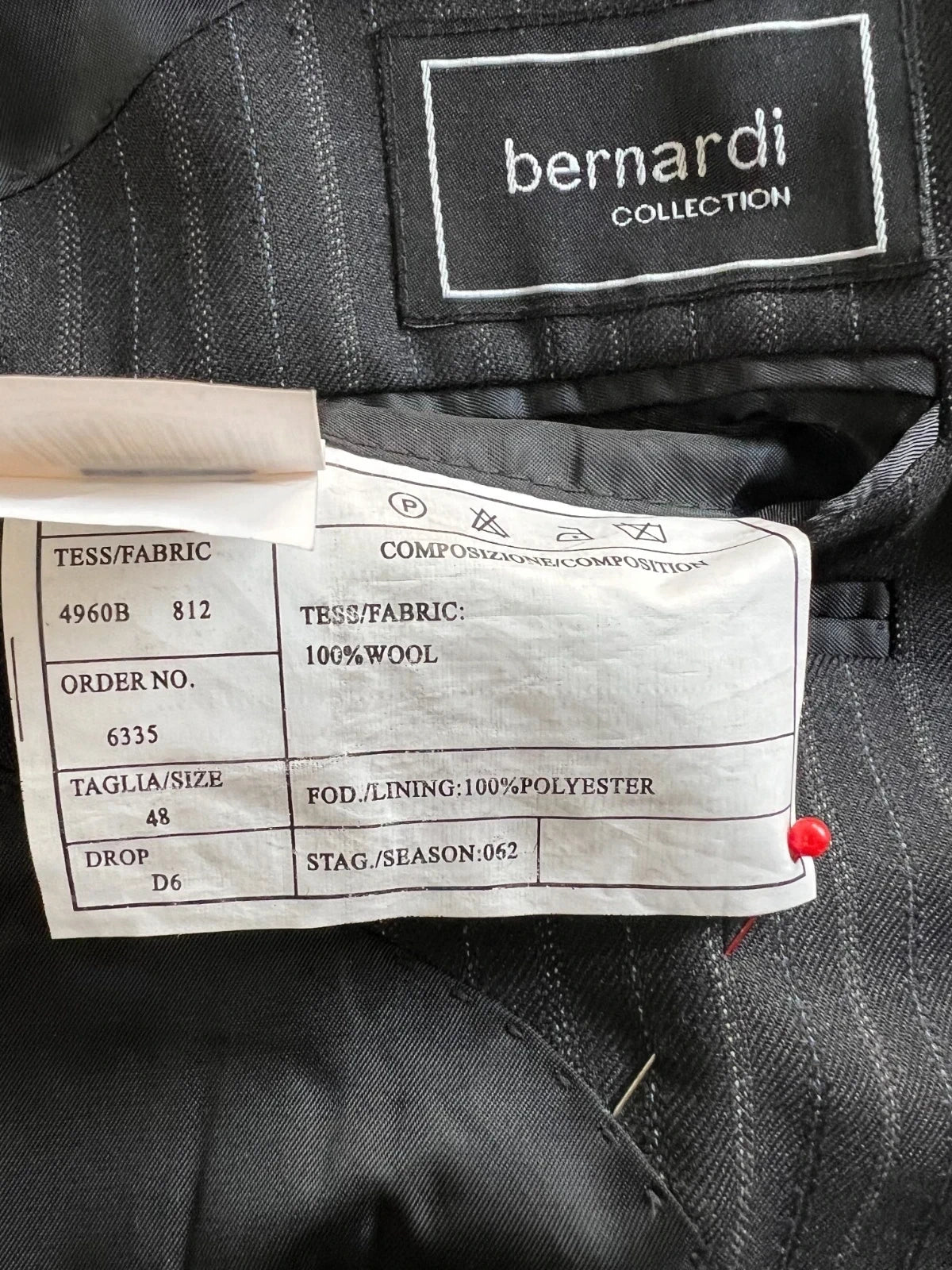 Abito Uomo bernardi Collection Super 100’s Lana Gessato Taglia 48 (MA42)
