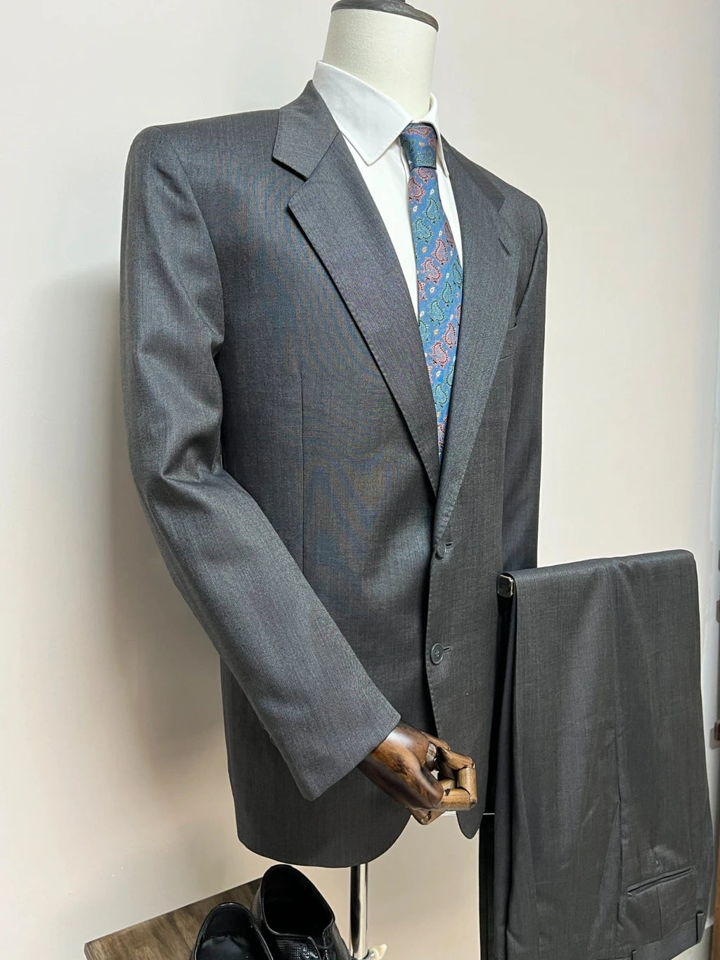 Abito Uomo Crespi Grigio Scuro lana e Seta Made in Italy (MA154)
