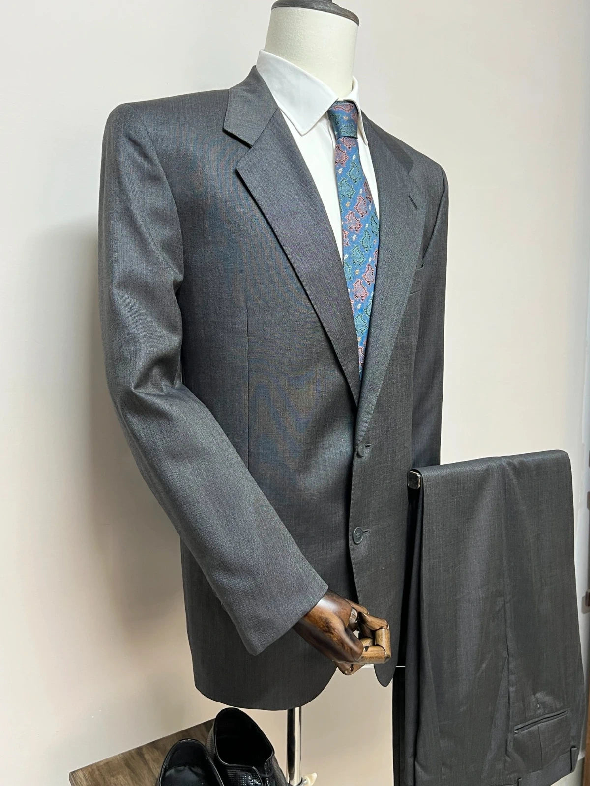 Abito Uomo Crespi Grigio Scuro lana e Seta Made in Italy (MA154)