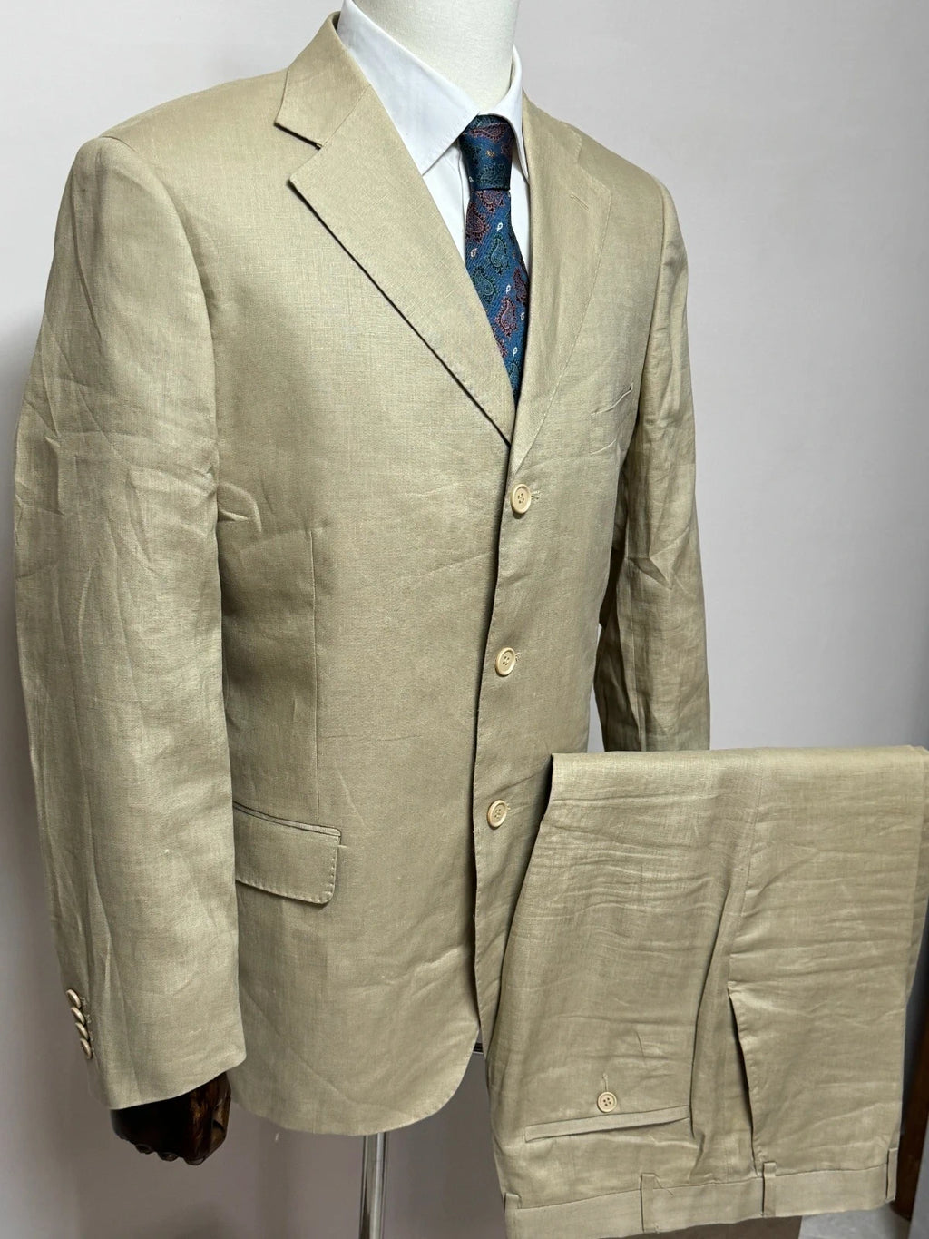 Abito Uomo 12 New Bond Street Puro Lino Beige Elegante Made in Italy Tg 52 (MA171)