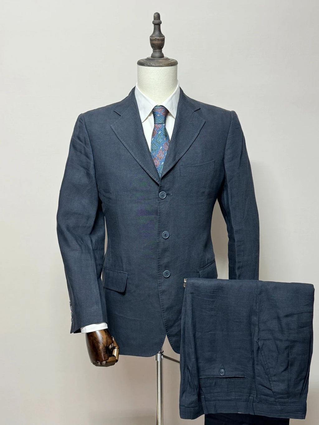 Abito Uomo Ghilino Santo Marchese Blu Lino Elegante Made in Italy Tg 44 (MA172)