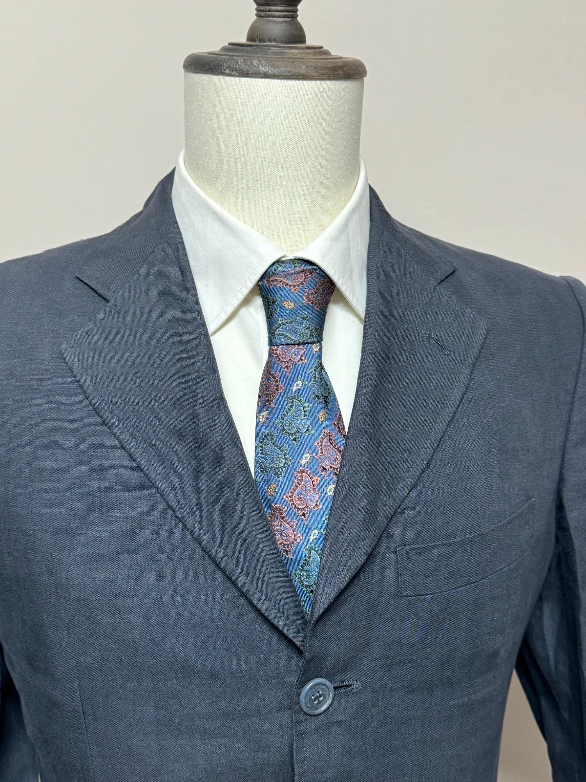 Abito Uomo Ghilino Santo Marchese Blu Lino Elegante Made in Italy Tg 44 (MA172)