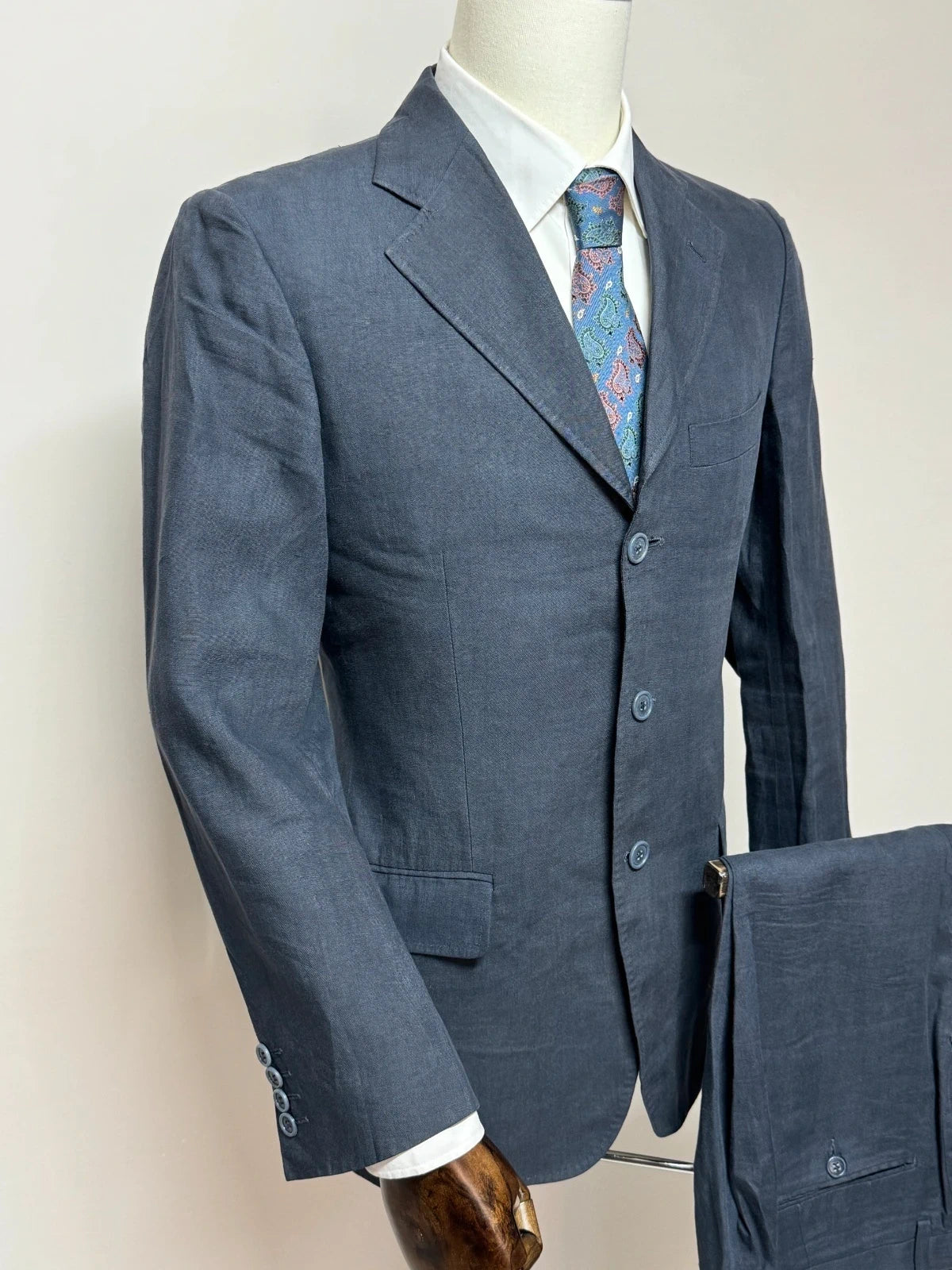 Abito Uomo Ghilino Santo Marchese Blu Lino Elegante Made in Italy Tg 44 (MA172)