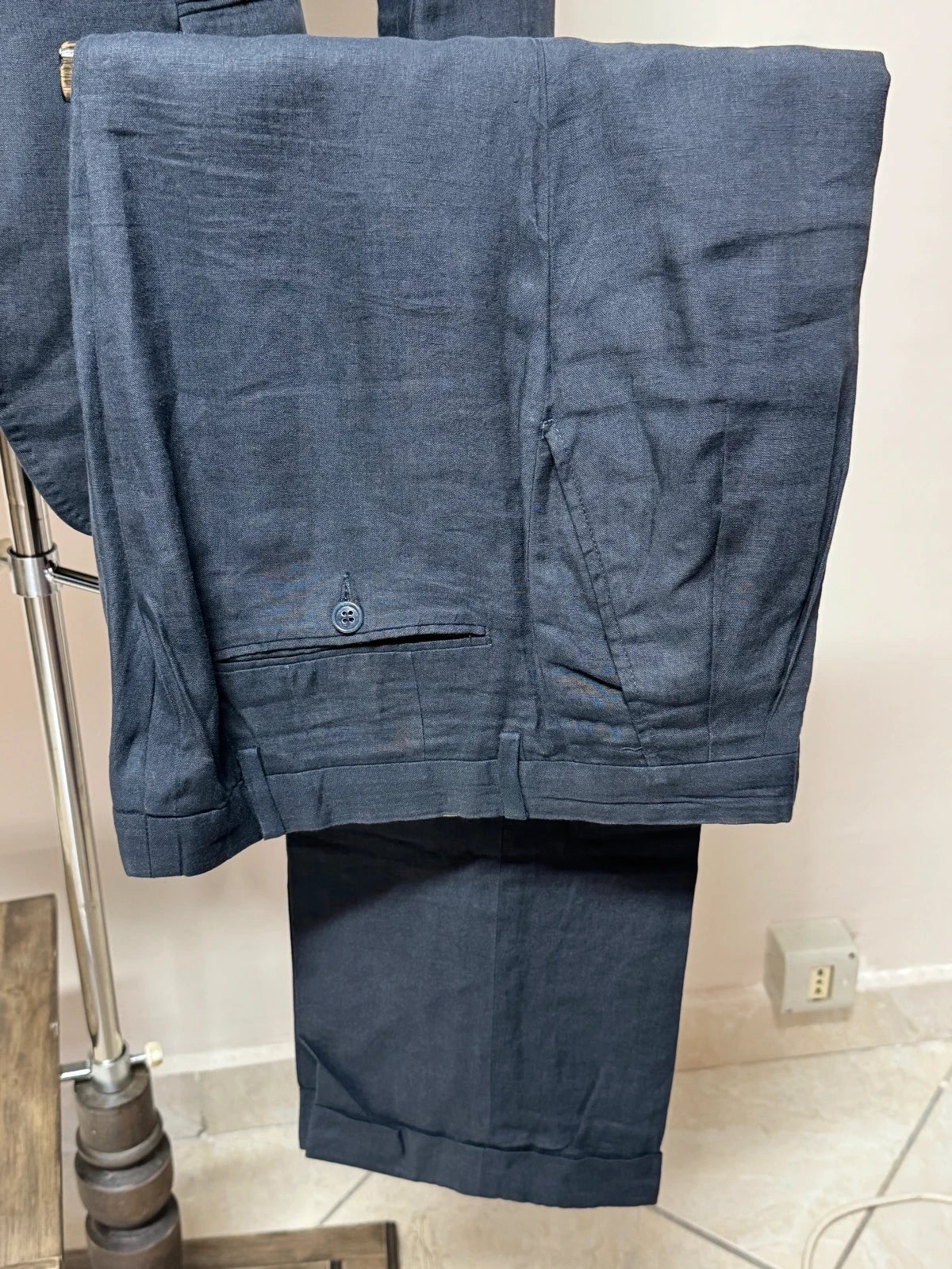 Abito Uomo Ghilino Santo Marchese Blu Lino Elegante Made in Italy Tg 44 (MA172)