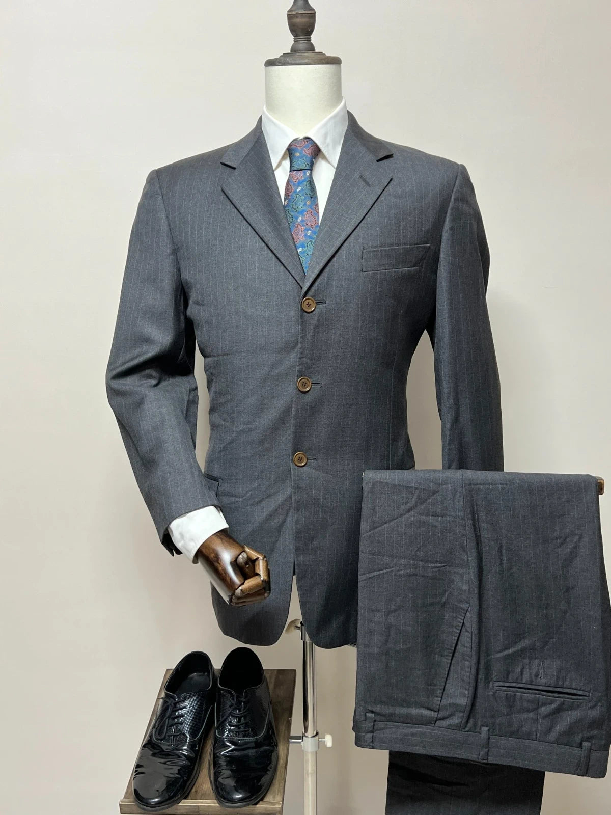 Abito Uomo Angelico Super 100 Lana Tasmania Grigio Gessato Made in Italy Tg 50 (MA179)