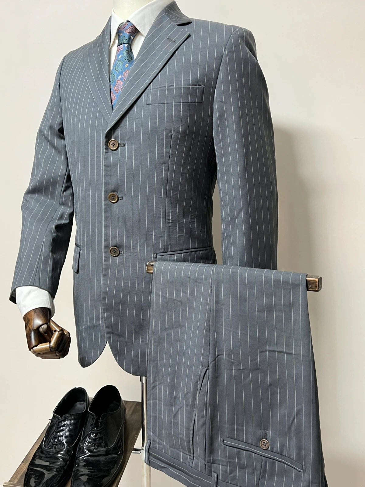 Abito Uomo Ose-Thomas Super 110's 100% Lana Vergine Gessato Grigio Tg 46 (MA181)