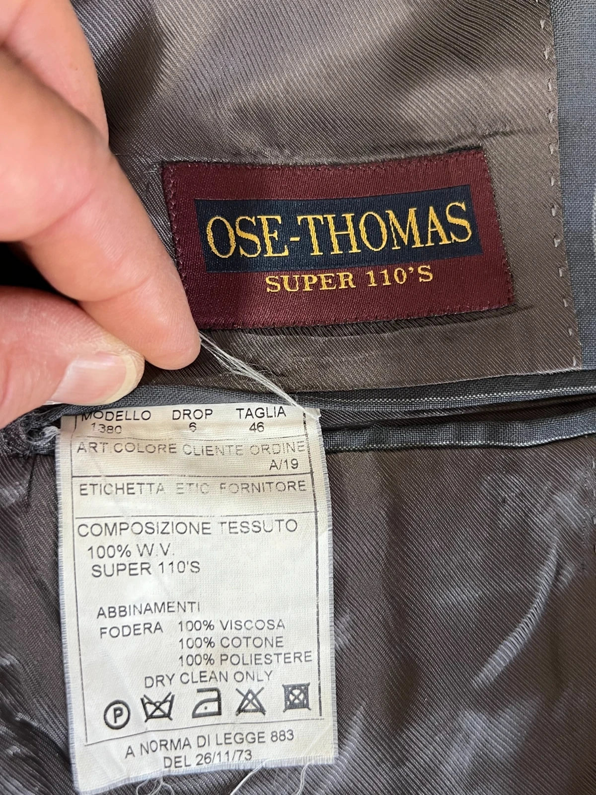 Abito Uomo Ose-Thomas Super 110's 100% Lana Vergine Gessato Grigio Tg 46 (MA181)