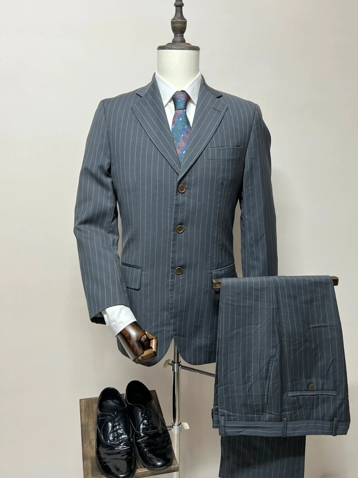 Abito Uomo Ose-Thomas Super 110's 100% Lana Vergine Gessato Grigio Tg 46 (MA181)