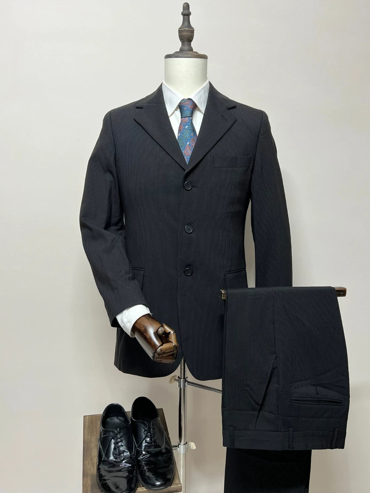 Abito Uomo Della Valentina Sartoriale Grigio Gessato Lana Lycra Tg 44 Elegante (MA182)