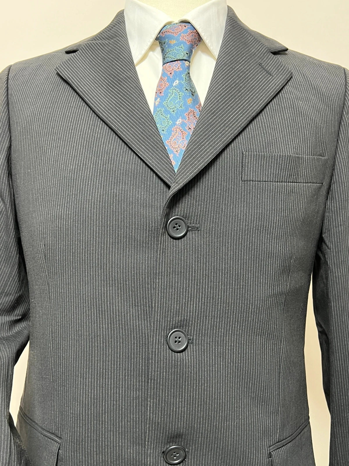 Abito Uomo Della Valentina Sartoriale Grigio Gessato Lana Lycra Tg 44 Elegante (MA182)