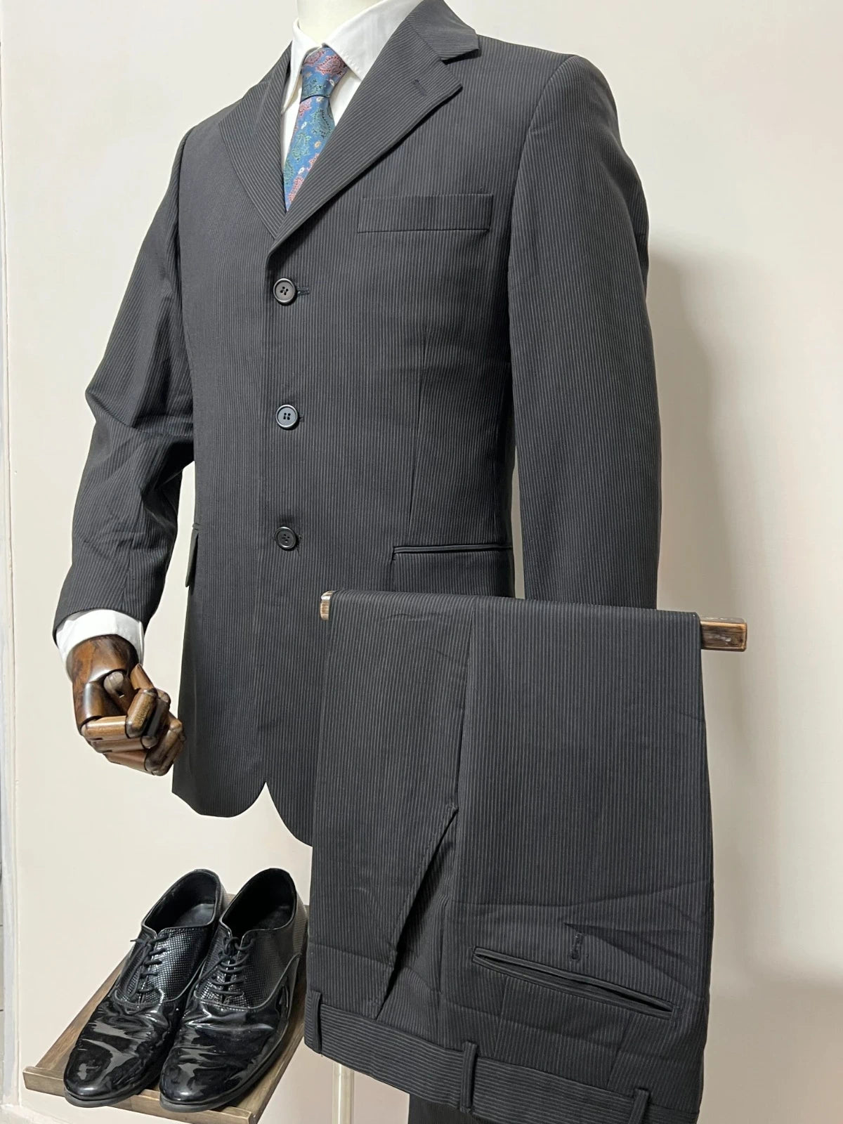 Abito Uomo Della Valentina Sartoriale Grigio Gessato Lana Lycra Tg 44 Elegante (MA182)
