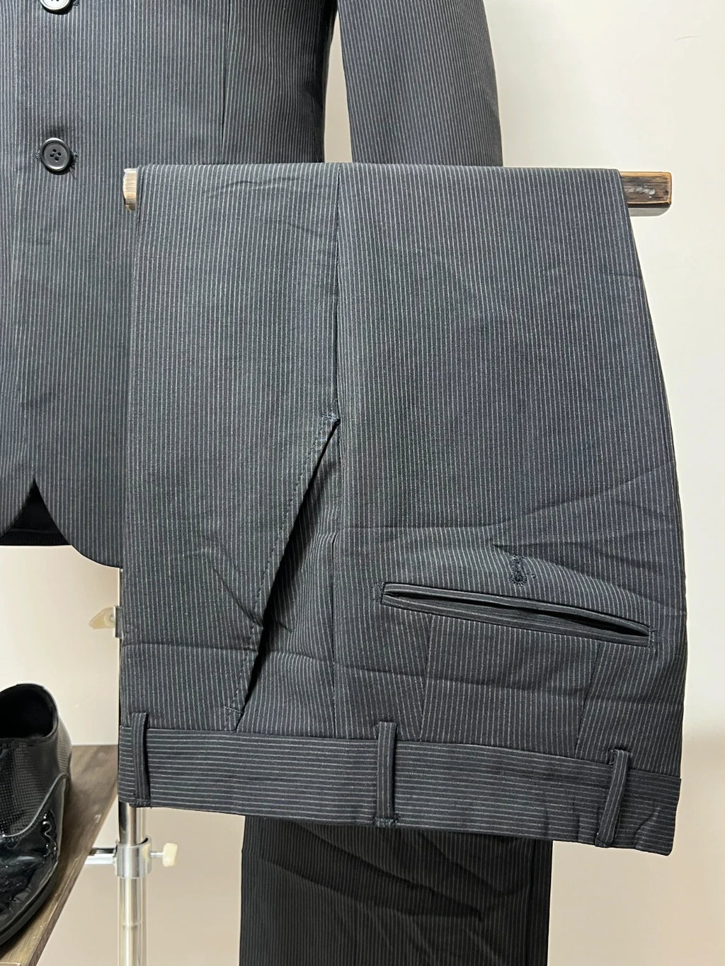 Abito Uomo Della Valentina Sartoriale Grigio Gessato Lana Lycra Tg 44 Elegante (MA182)