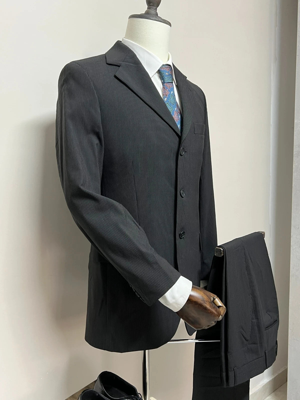 Abito Uomo Della Valentina Sartoriale Grigio Gessato Lana Lycra Tg 44 Elegante (MA182)