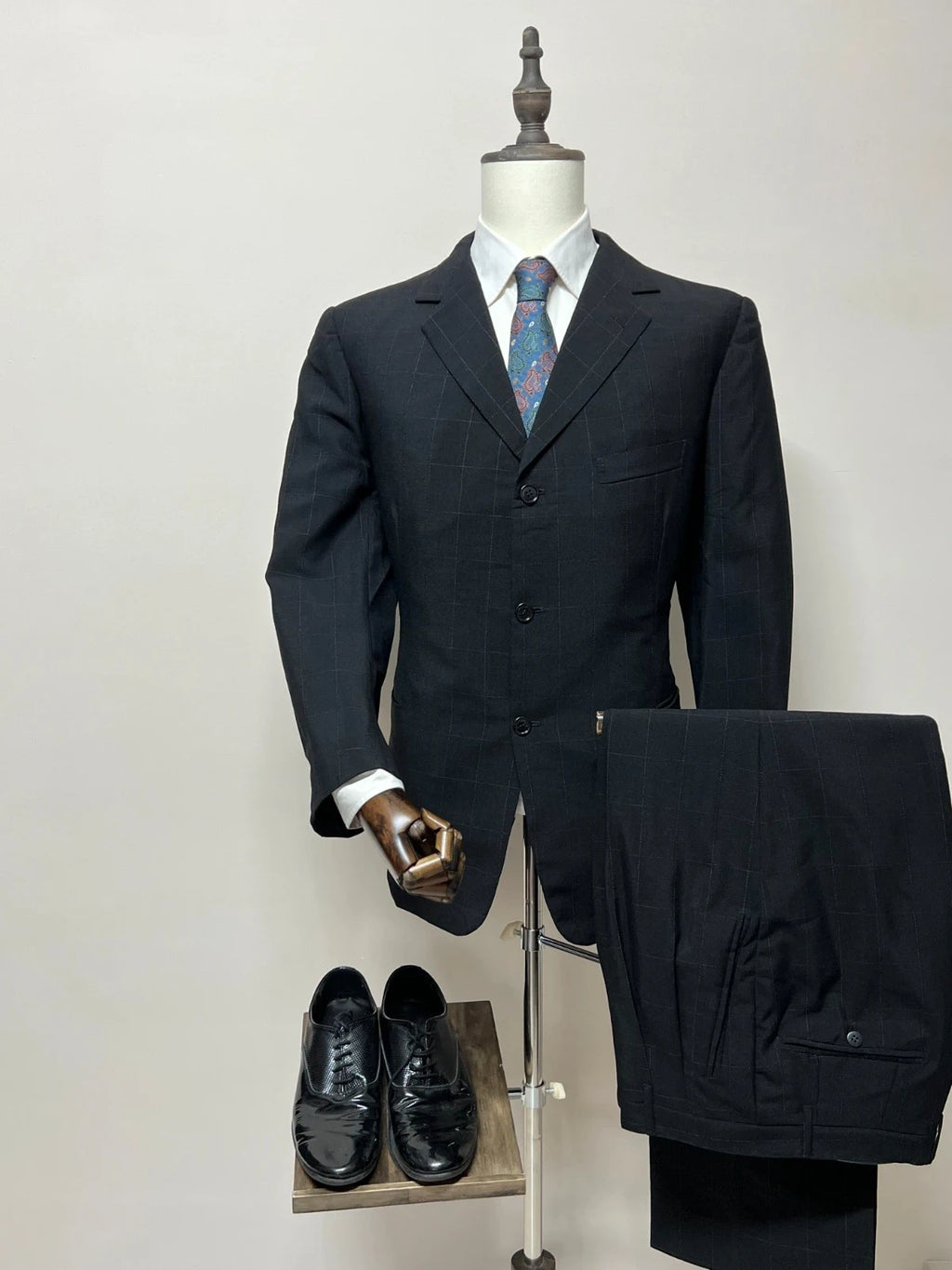 Abito Uomo Sartoria Epicoco Nero Finestrato Elegante Artigianale Made in Italy (MA188)