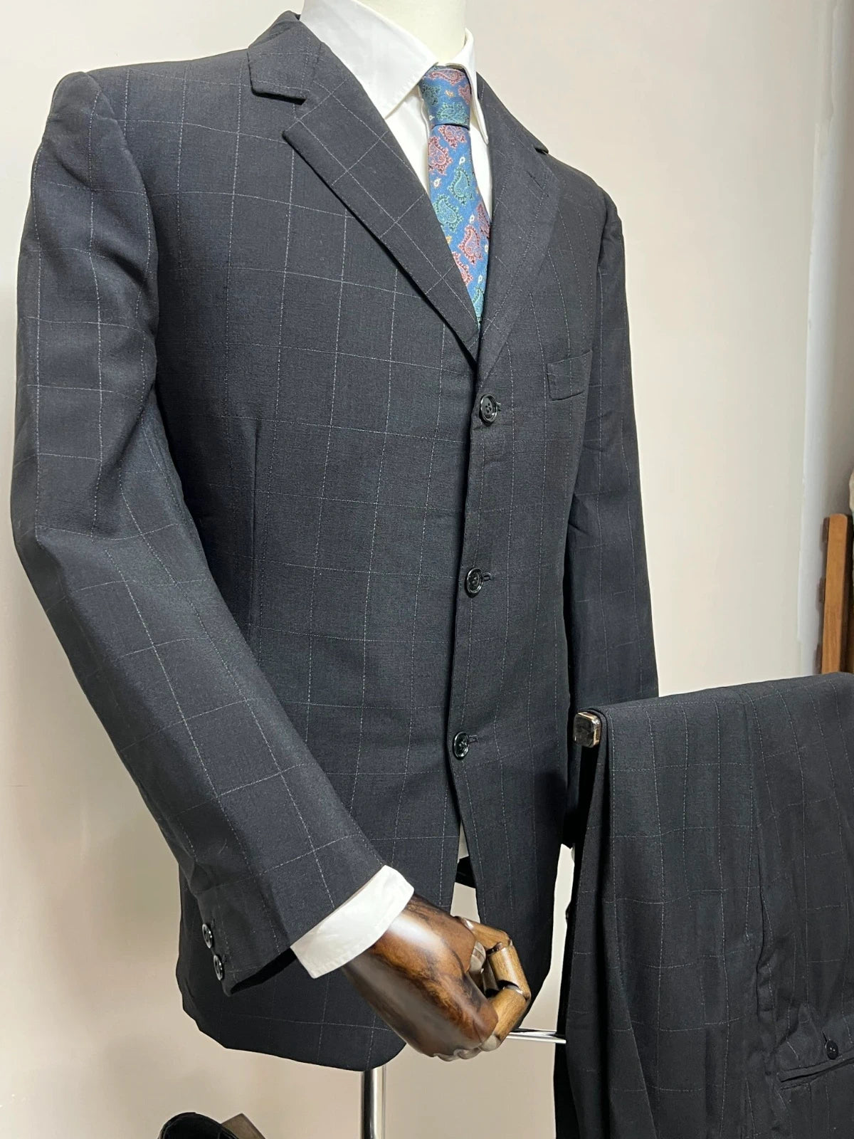 Abito Uomo Sartoria Epicoco Nero Finestrato Elegante Artigianale Made in Italy (MA188)