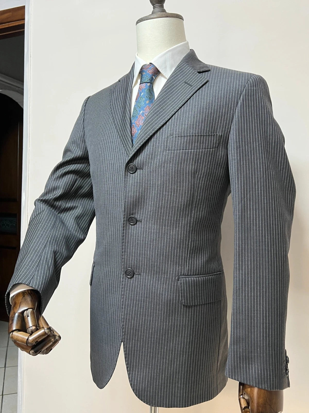 Giacca Boggi Milano Uomo Gessata Grigio Lana 100% Taglia 48 (MG15)