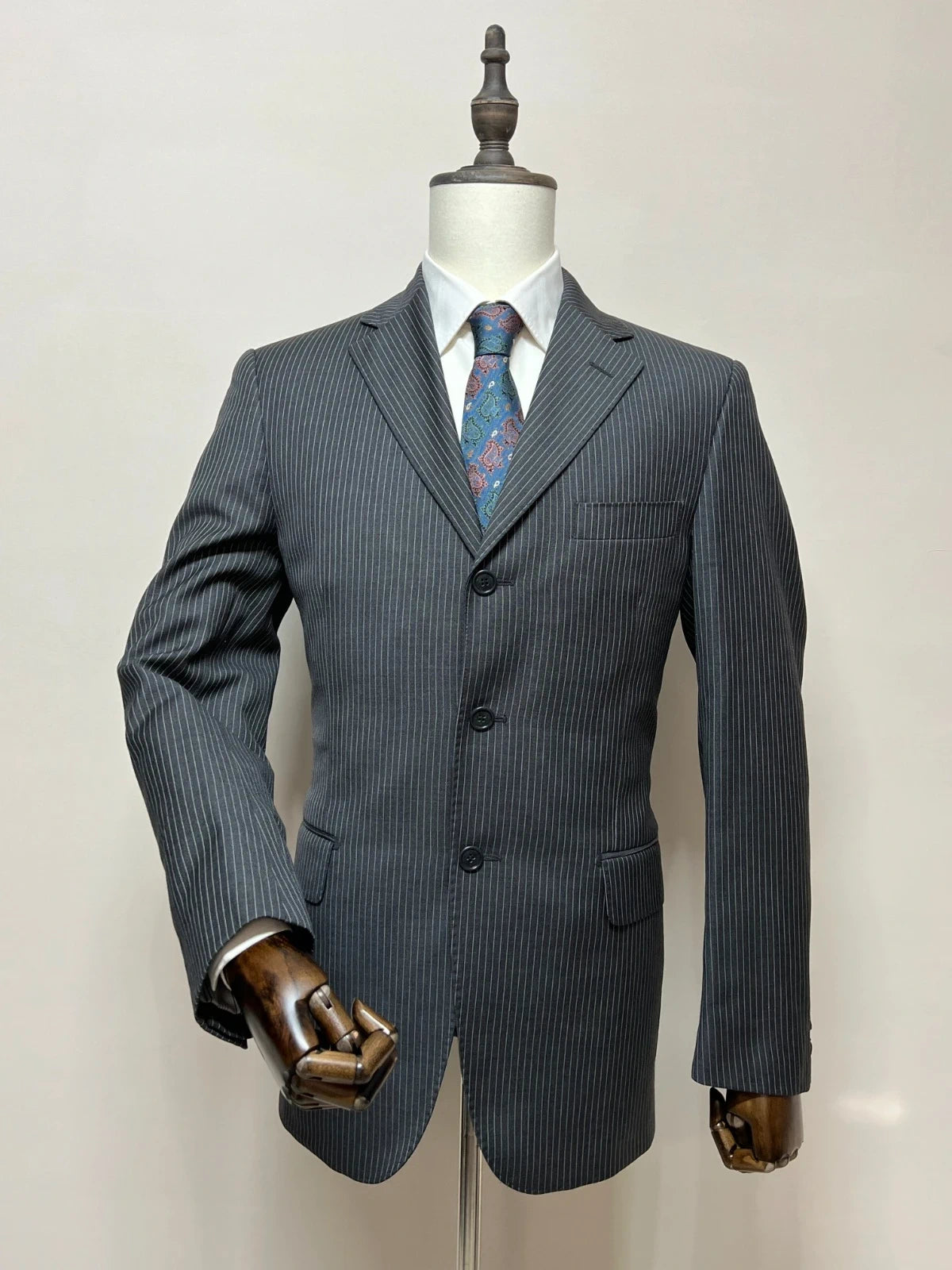 Giacca Boggi Milano Uomo Gessata Grigio Lana 100% Taglia 48 (MG15)