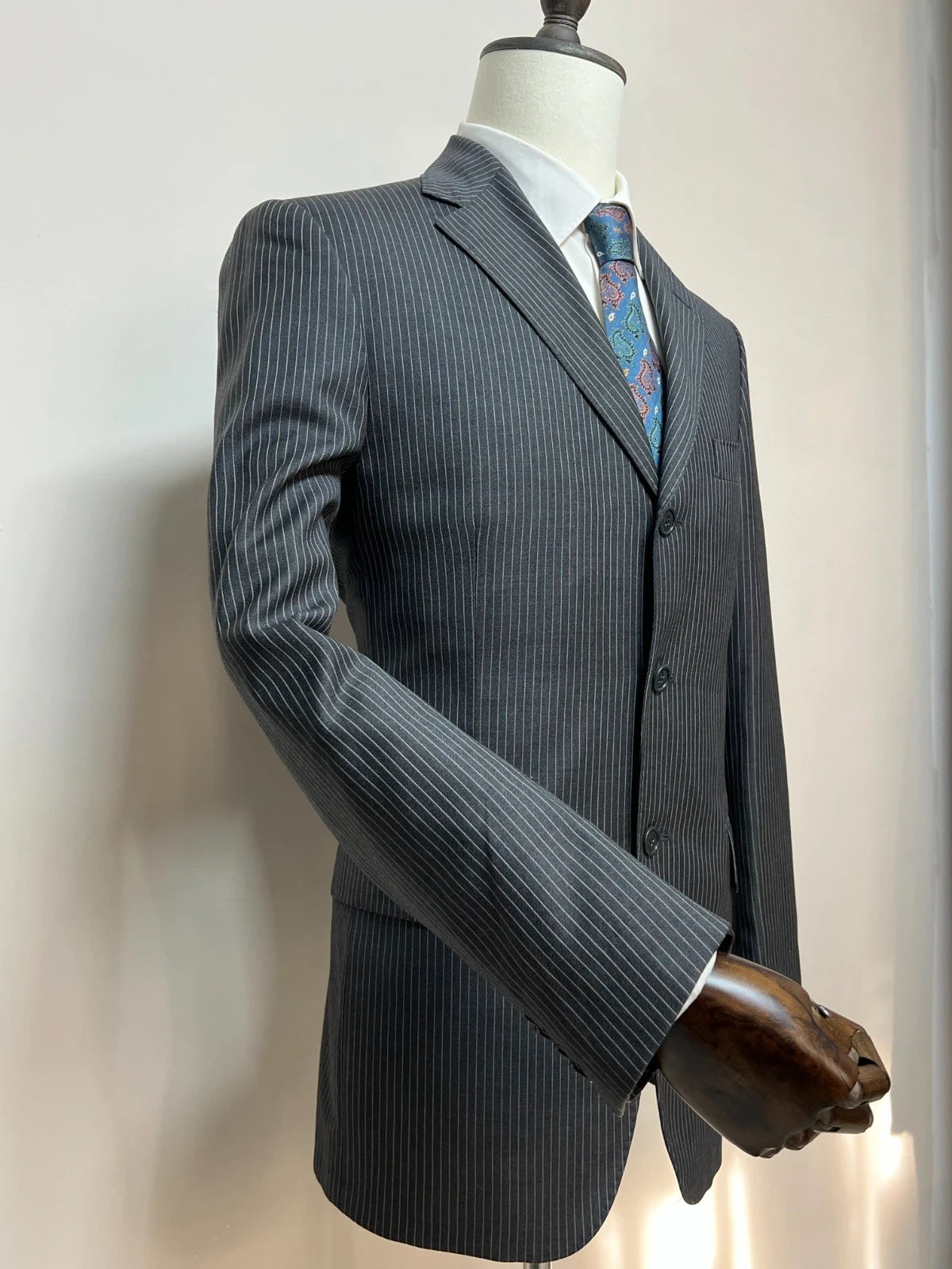 Giacca Boggi Milano Uomo Gessata Grigio Lana 100% Taglia 48 (MG15)
