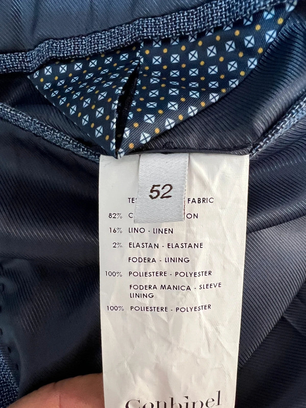 Giacca Conbipel Uomo Blu Cotone Lino Elegante Taglia 52 (MG16)