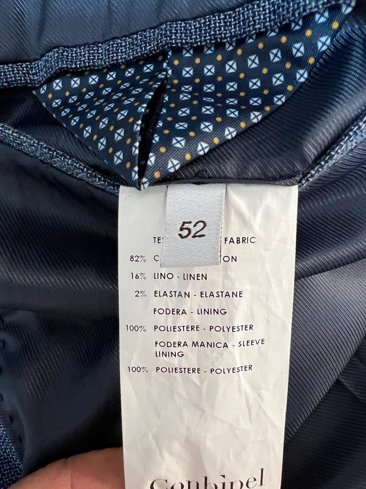 Giacca Conbipel Uomo Blu Cotone Lino Elegante Taglia 52 (MG16)