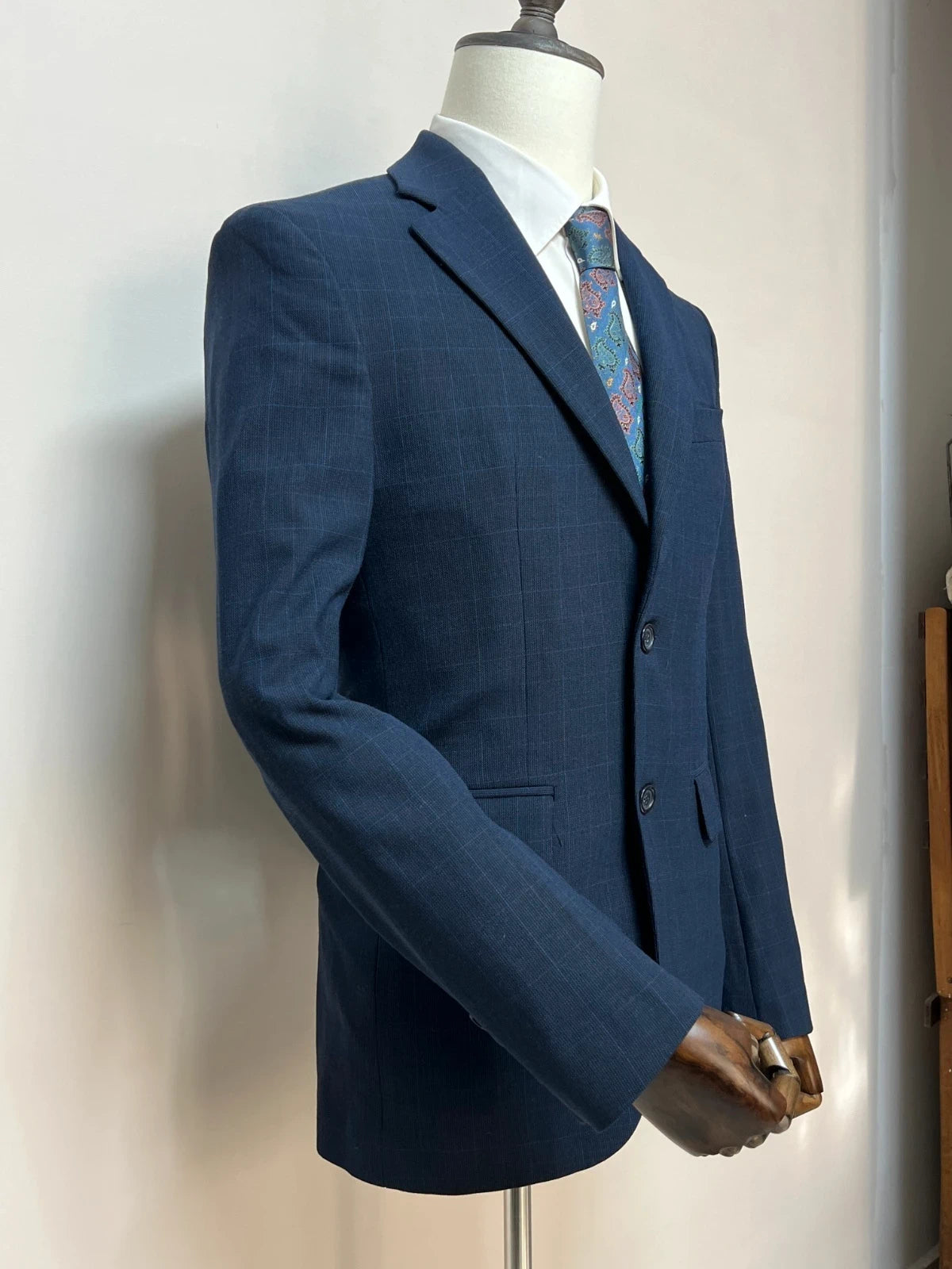 Giacca Uomo Zara Blu Navy Quadri Elegante Taglia 48 (MG21)